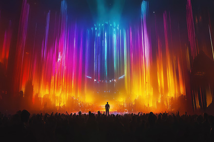 A vibrant concert scene with colorful light beams illuminating the stage and au, an Industrial Photo by Textures & Backgrounds