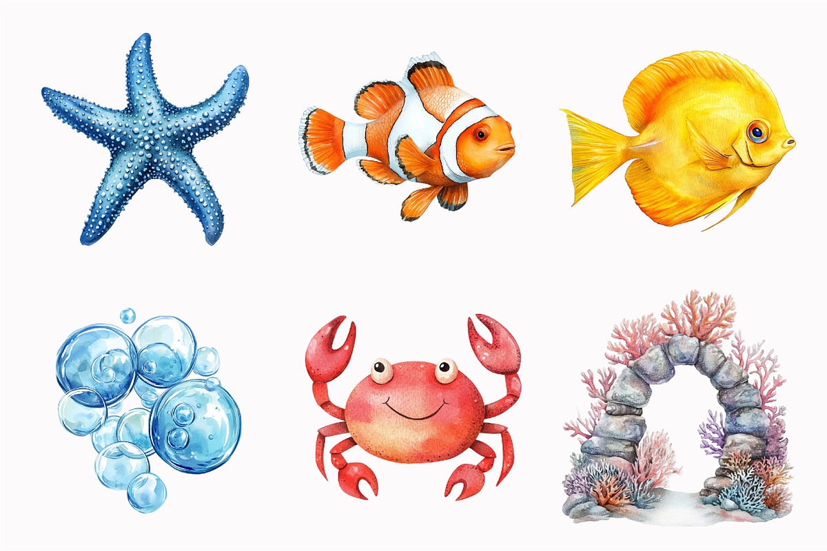 Watercolor Under The Sea Clipart, an Illustration by Design Market (Photo 5 of 5)