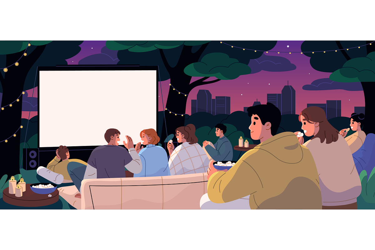 Night open-air cinema with movies, a Person Illustration by PaperTrident (Photo 1 of 3)