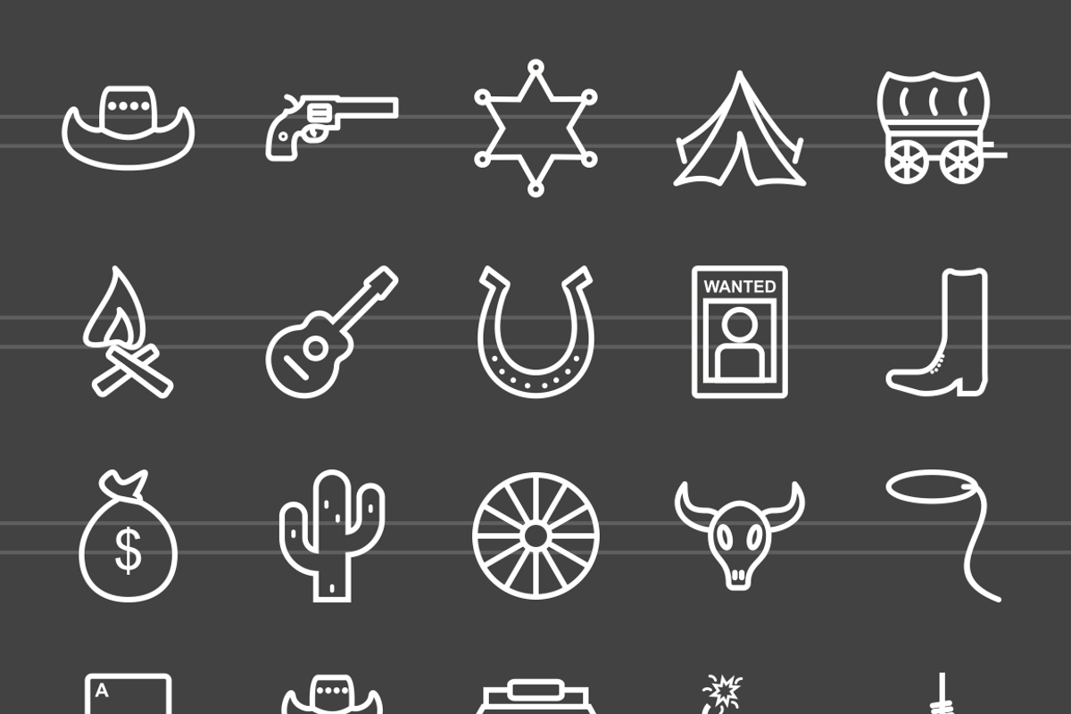 50 Wild West Line Inverted Icons, an Outline Icon by IconBunny ...