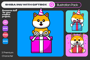 Cute Shiba Inu Dog With Birthday, an Animal Illustration by Artstorystudio