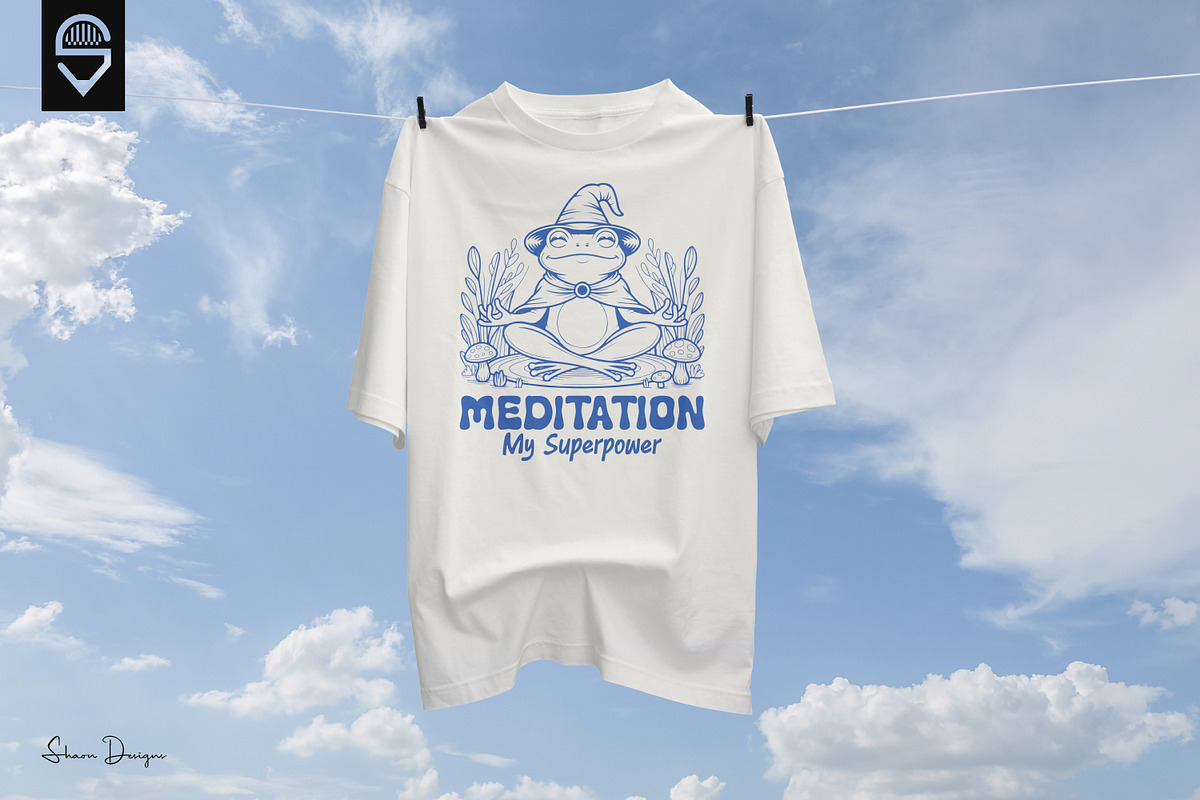 Whimsical Meditating Frog T-shirt, an Animal Illustration by shaondesigns (Photo 5 of 6)