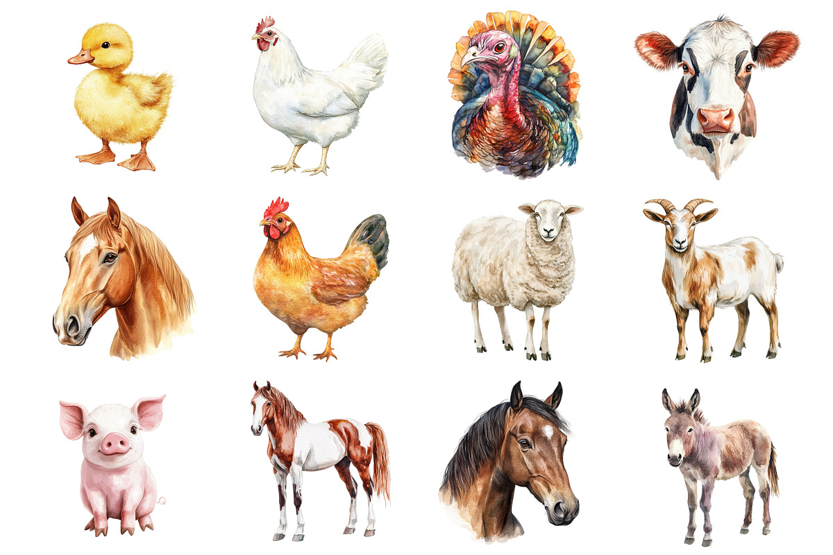 Watercolor Farm Animals, an Illustration by Design Market (Photo 3 of 3)