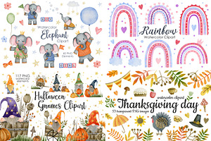 Watercolor Bundle 40 Sets Clipart.