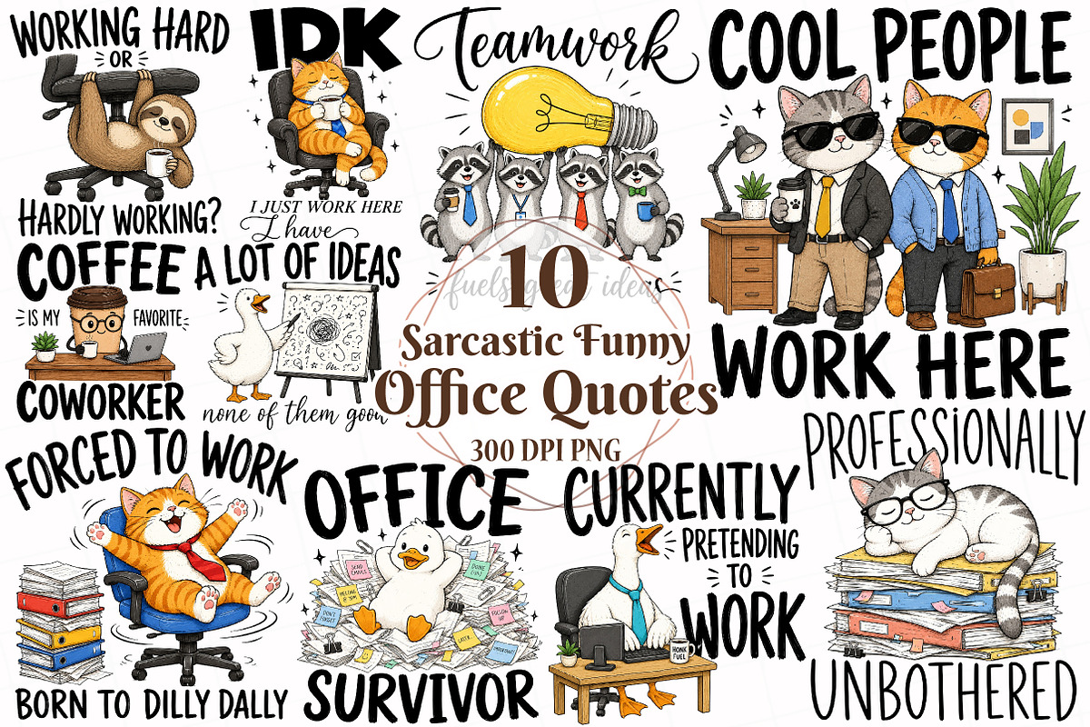 Sarcastic Funny Office Quotes Bundle, a Seasonal Illustration by OK Design (Photo 1 of 6)