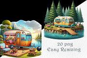 Watercolor Camper Trailer Clipart., a Transportation Illustration by GalaDesign03 (Thumbnail 4 of 5)