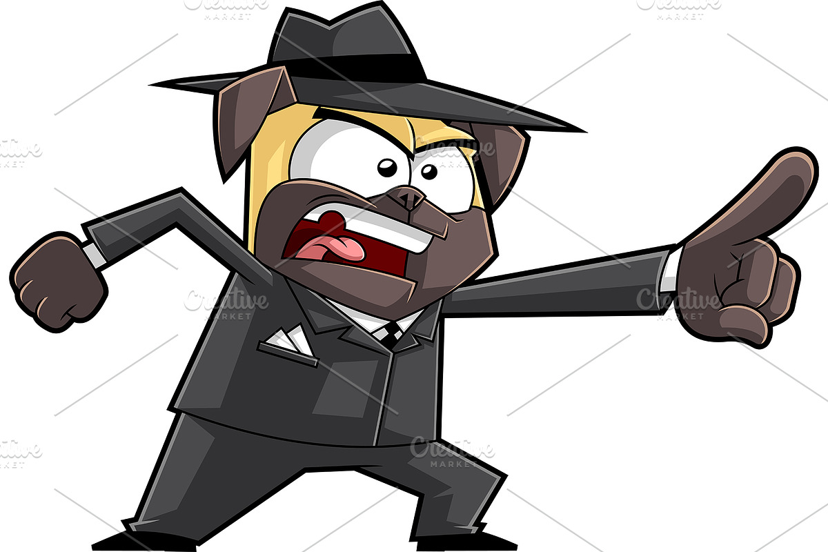 Funny Mafia Pug Dog Character, an Illustration by HitToon