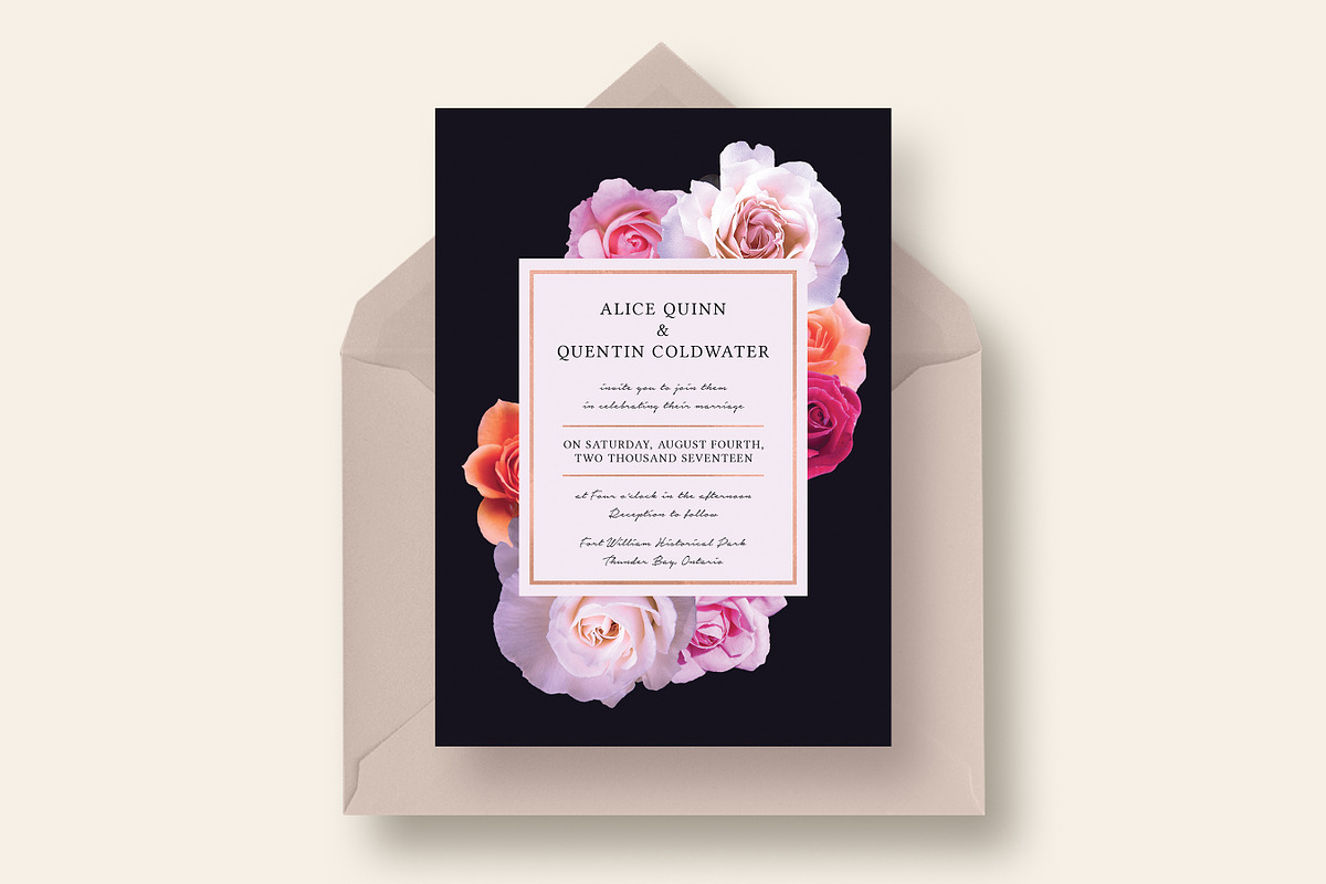 Stylish Dark Floral Wedding Suite, an Invitation Template by Knotted Design (Photo 2 of 4)