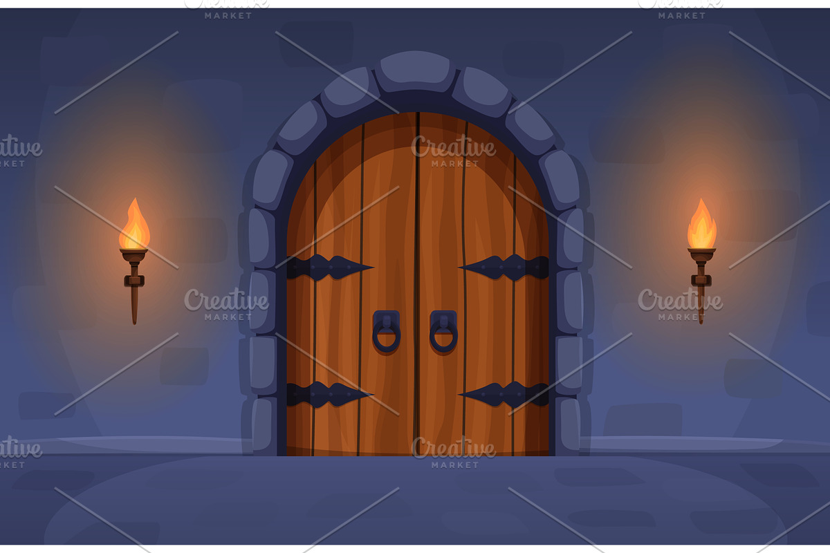 Medieval entrance. Old wooden door, an Object Illustration by Valerie Bodnar