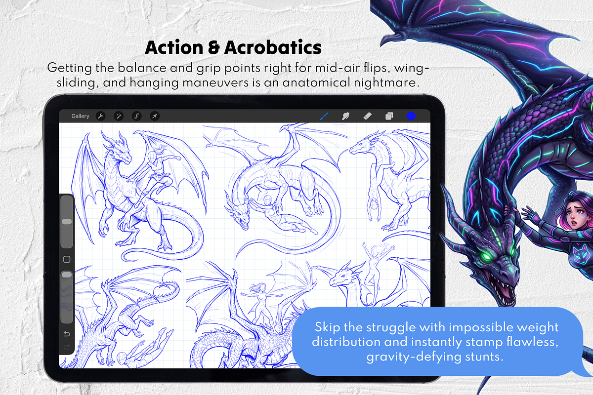 Dragon Rider Bases Procreate Stamps, a Brush Add-On by Selentaori Studio (Photo 4 of 11)