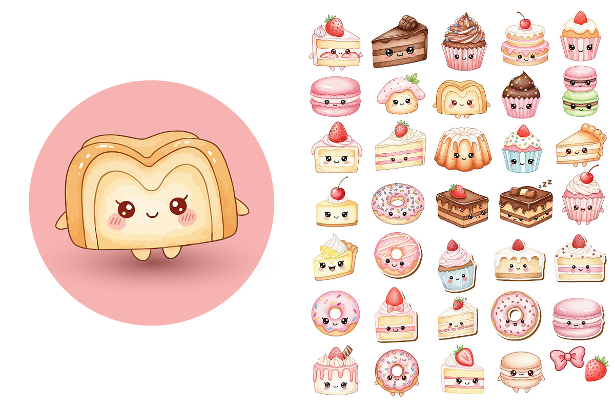 Kawaii Dessert - Clipart Pack., a Food Illustration by OtpirusGraphic (Photo 2 of 4)