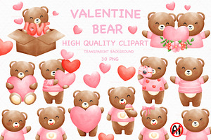 Valentine watercolor bear clipart, an Animal Illustration by Vavavan Artwork