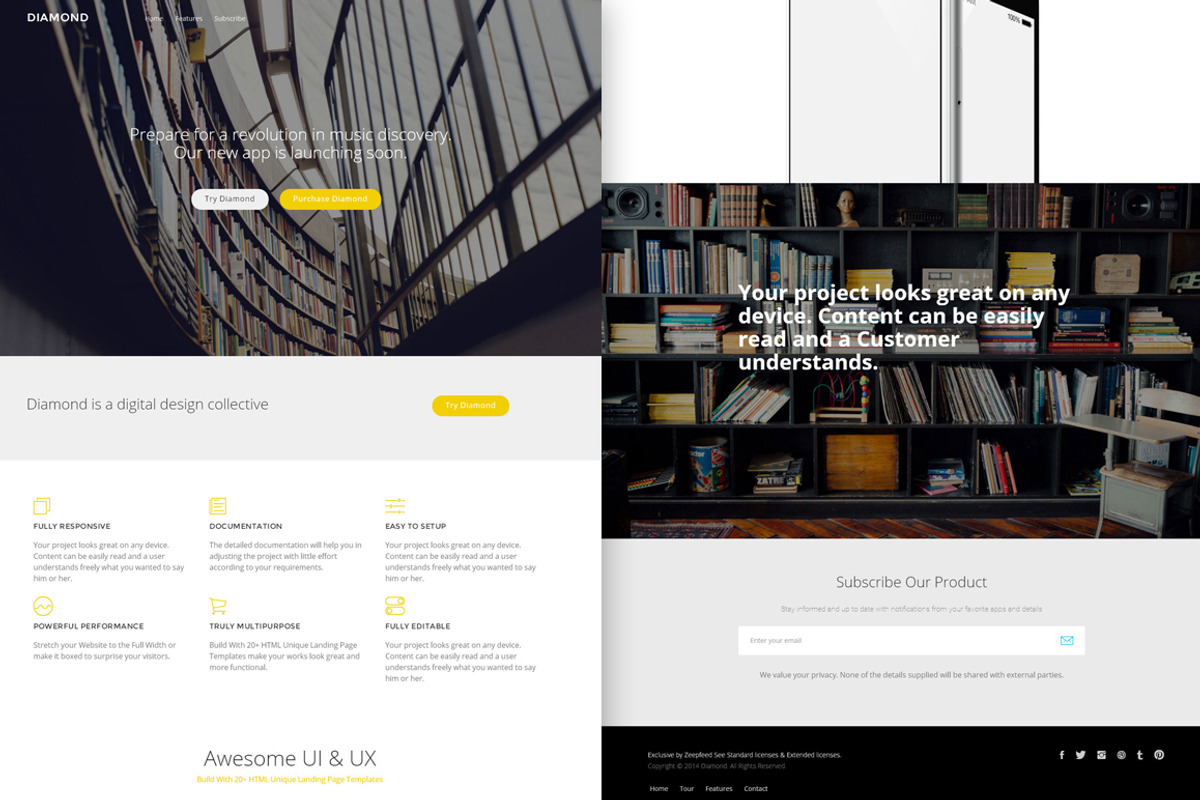 Diamond - Landing Page Template, a HTML Template by Zeepfeed (Photo 3 of 6)