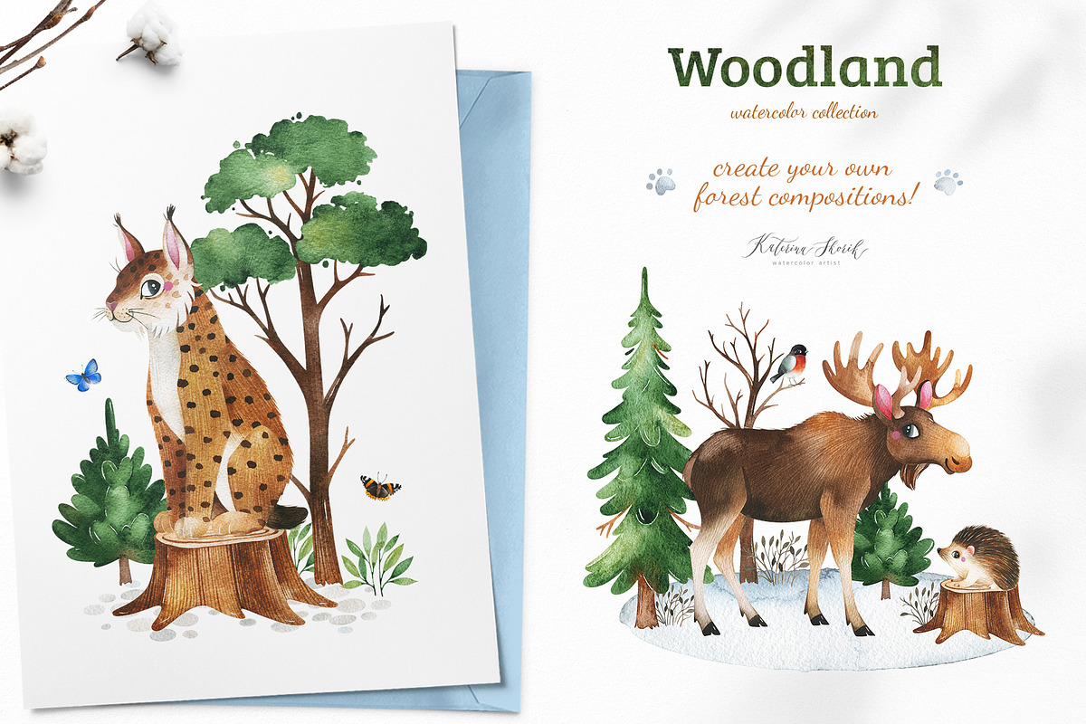 Woodland. Cute forest collection., an Animal Illustration by Kate_Rina (Photo 9 of 15)