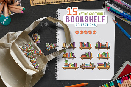Set of Interior bookshelves