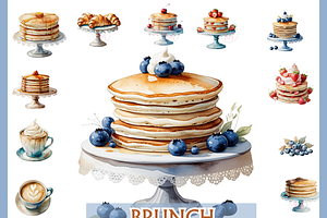 Watercolor Brunch Clipart blueberry