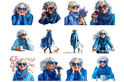 Watercolor Elegant Lady Blue Clipart, a Decorative Illustration by stickermadness (Thumbnail 2 of 3)