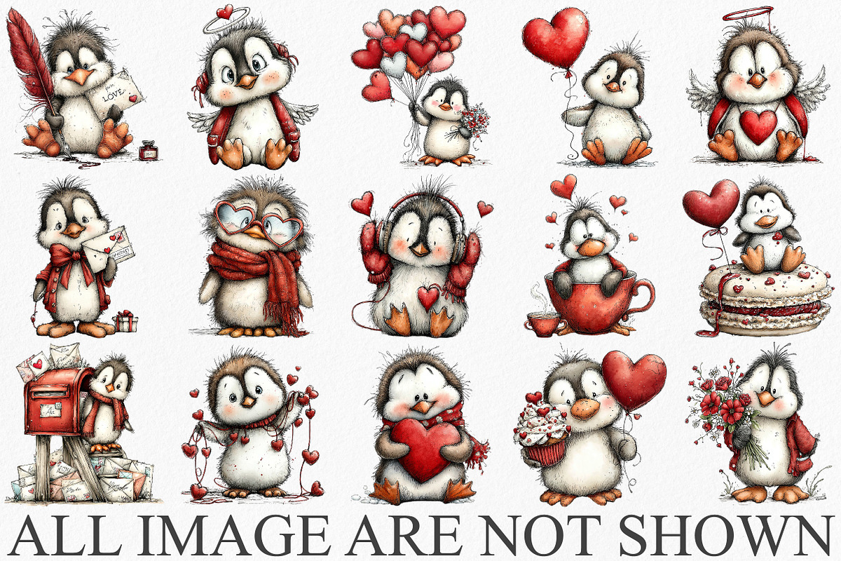 Cute Penguins Valentine Clipart, an Illustration by Canvas Craft (Photo 3 of 6)
