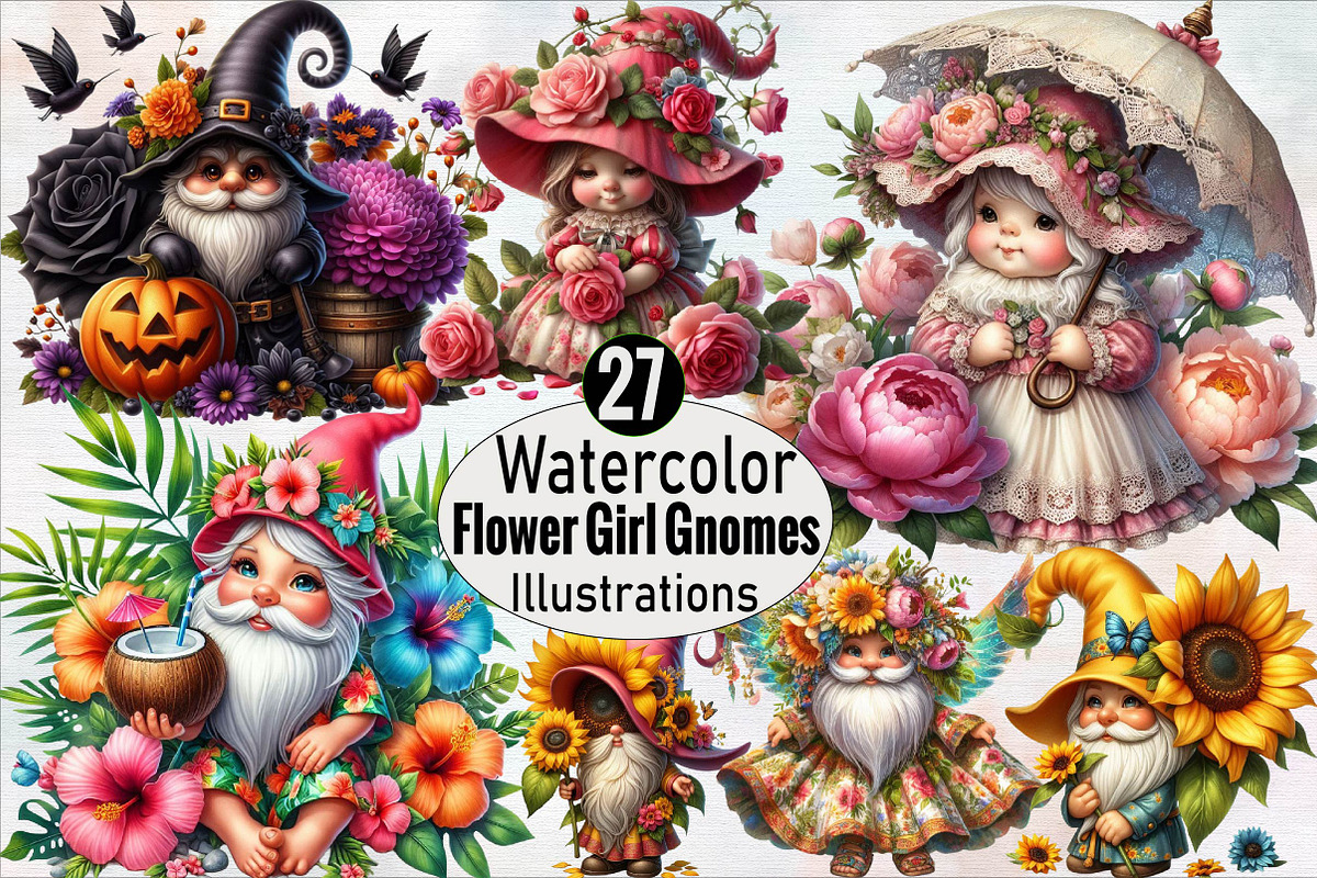 Flower Girl Gnomes  Sublimation Clip, an Illustration by SVGArt (Photo 1 of 7)