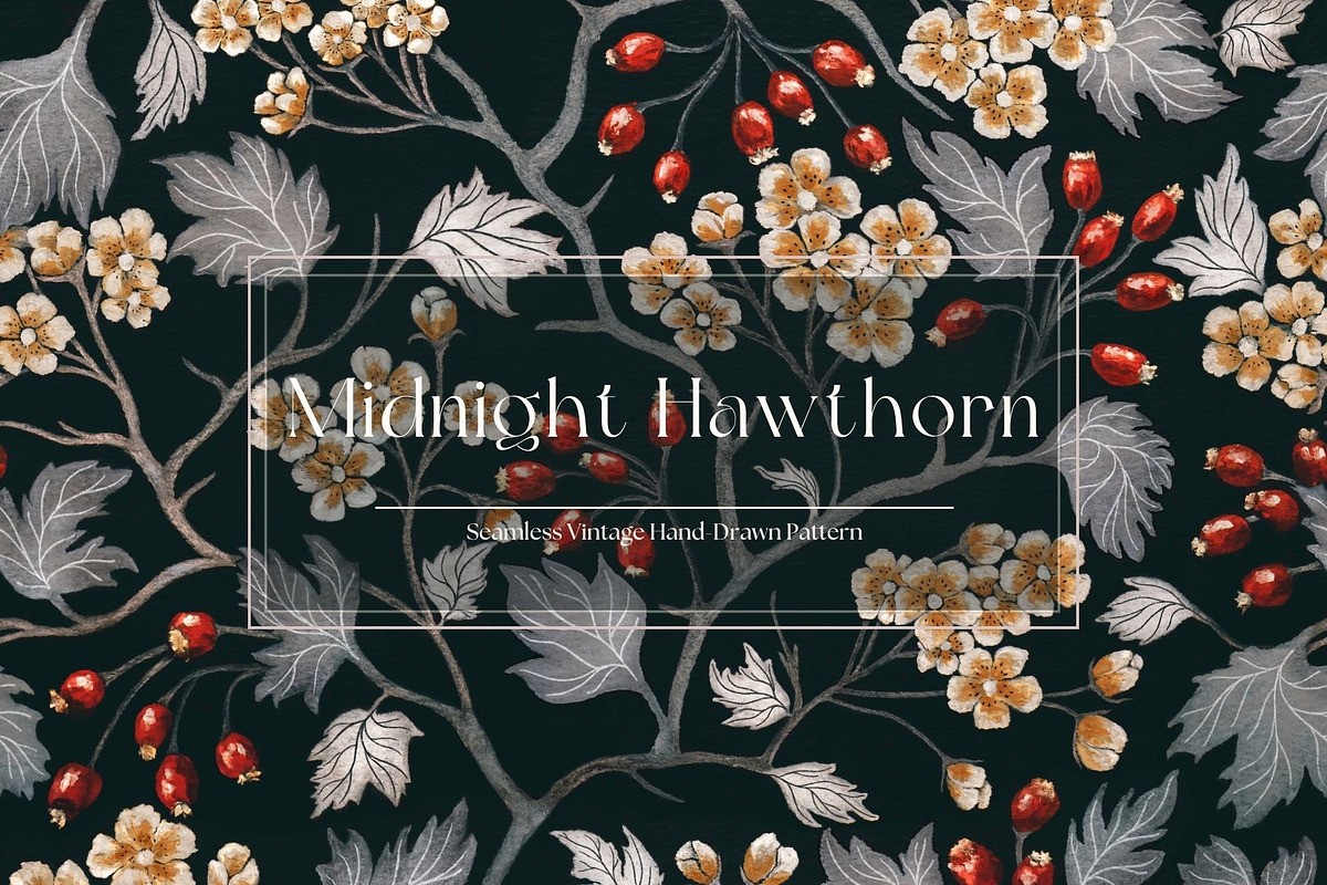 Midnight Hawthorn Vintage Pattern, a Pattern Graphic by MouseGrey (Photo 1 of 8)