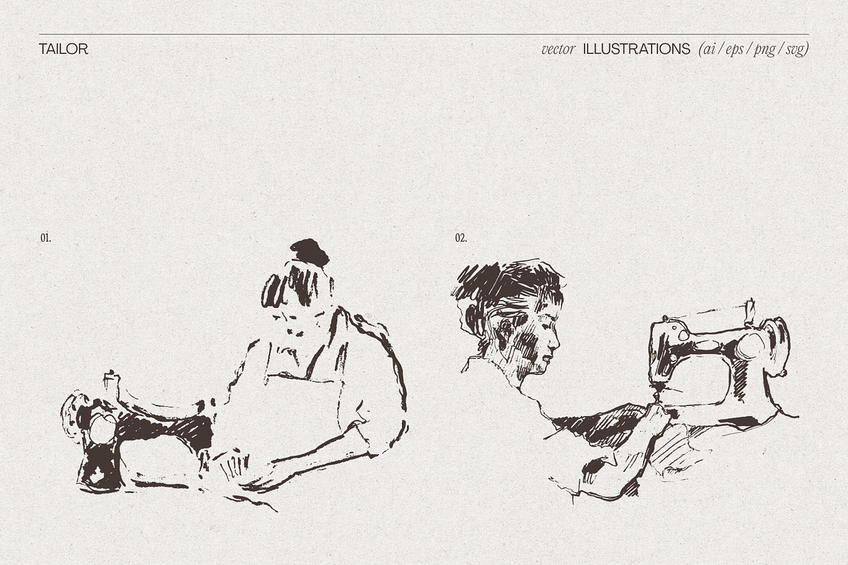 Artisan Tailor Sketch Illustrations, a Person Illustration by TheMountBirdStudio (Photo 4 of 6)