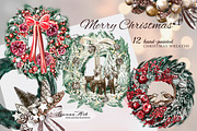 Merry Christmas Wreaths Clipart Set, a Seasonal Illustration by Leonaa art (Thumbnail 1 of 21)