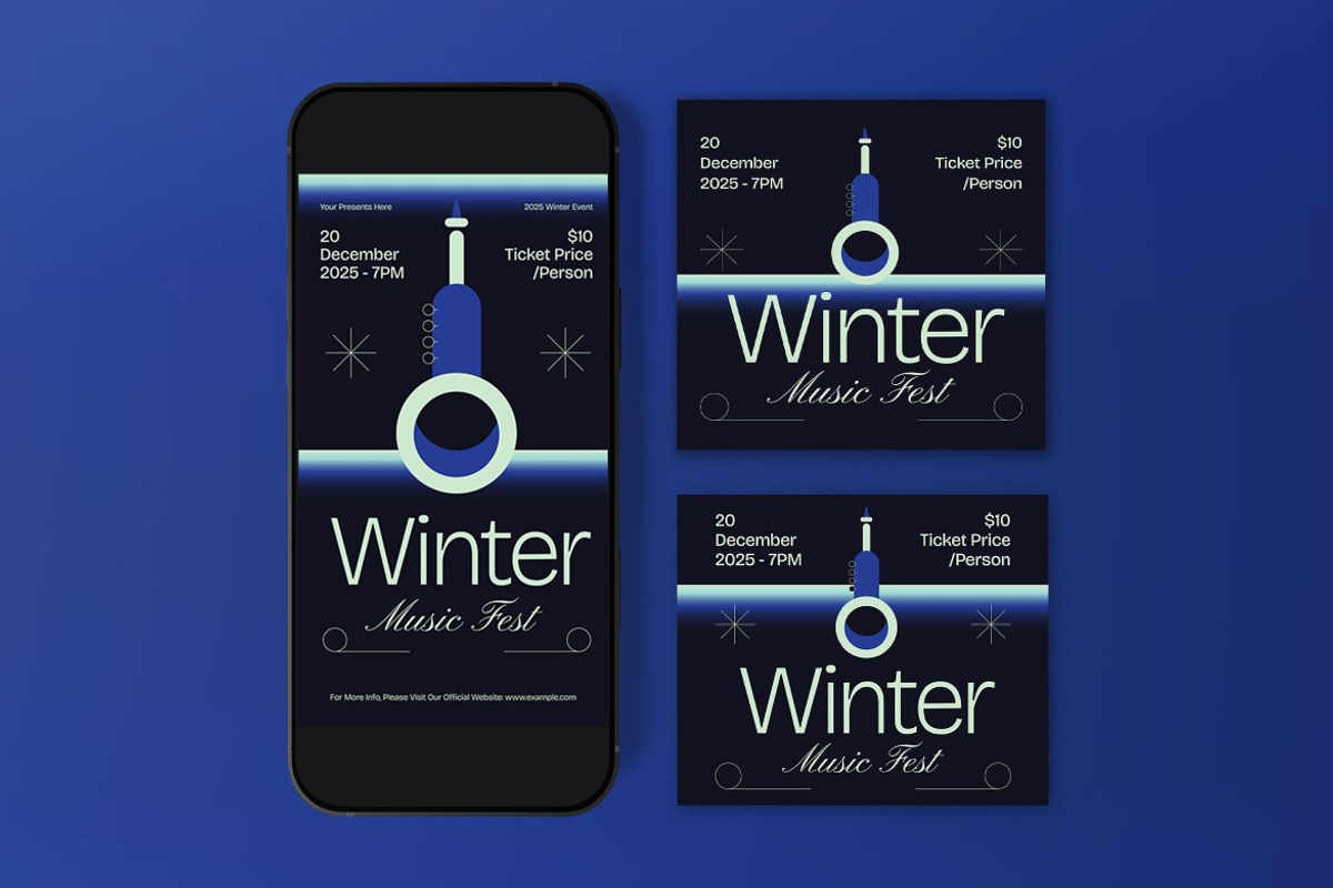 Navy Winter Music Fest Flyer Set, a Flyer Template by graphicook (Photo 6 of 6)