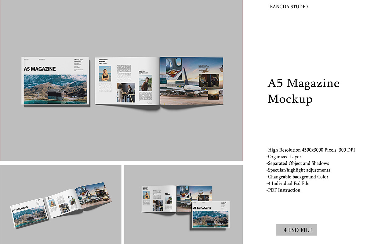 A5 Magazine Mockup, an Advertising Mockup by Bangdastudio (Photo 1 of 5)