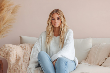 Woman relaxing on a cozy couch, a Person Photo by Beautiful things
