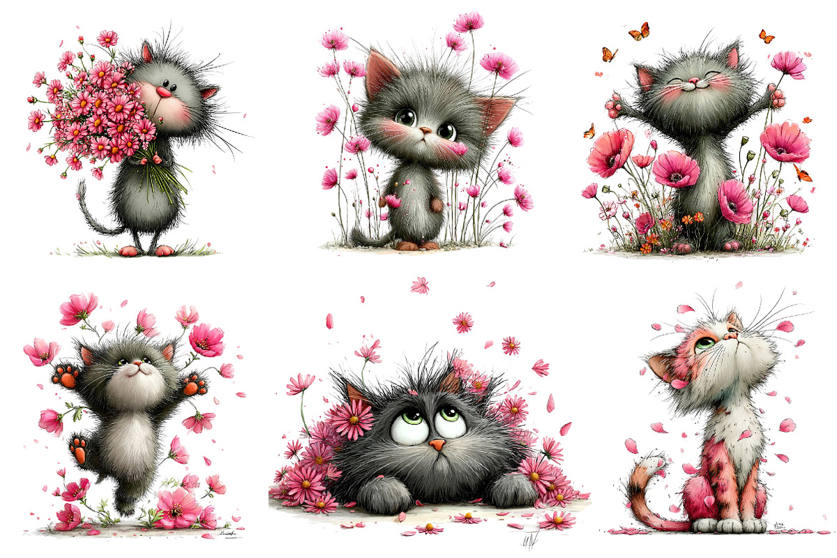 Whimsical Spring Cats Clipart Bundle, an Illustration by Dream Creation (Photo 4 of 6)
