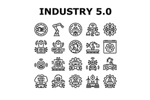 industry five automation icons set, an Illustration by pikepicture
