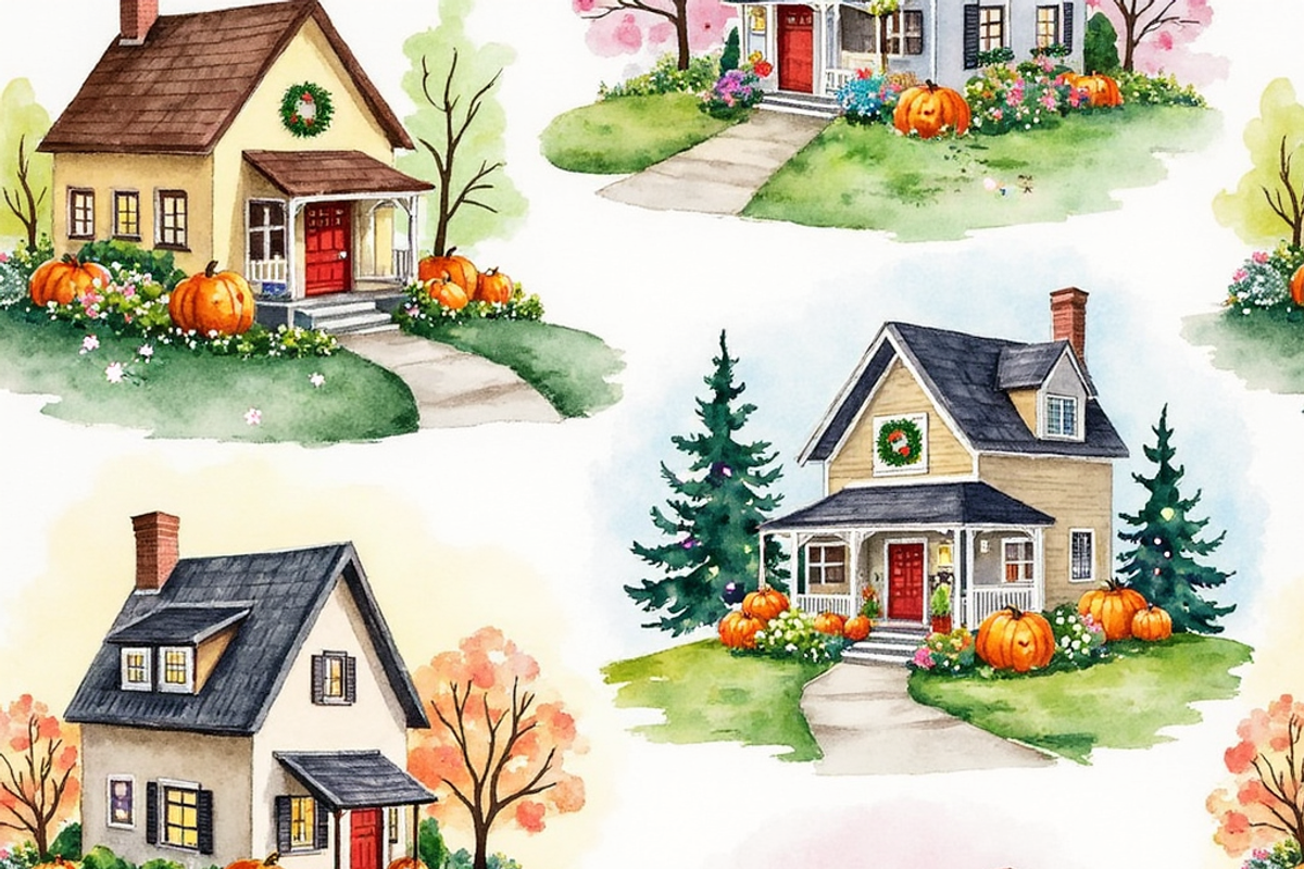 Homes Seamless Pattern, a Pattern Graphic by PLUM&FIGS (Photo 2 of 6)