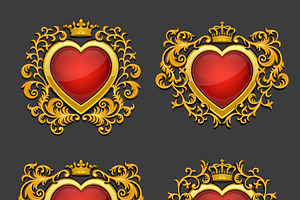 Set of golden hearts. Coat of arms.
