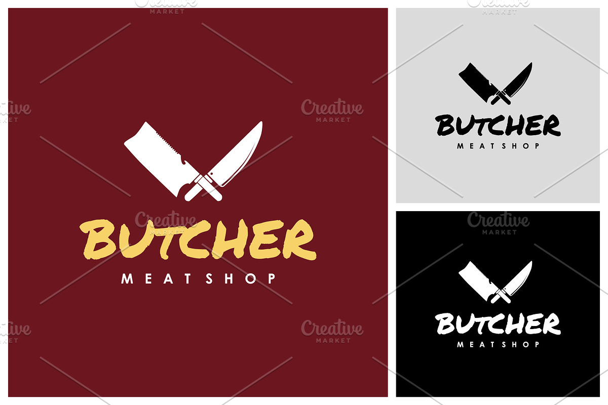 Butcher shop logo with crossed knife, a Branding & Logo Template by Atlantis X Nurman Arbai (Photo 2 of 2)