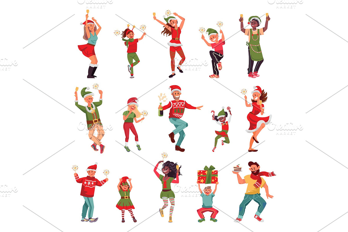Christmas party characters. Happy, a Graphic by Valerie Bodnar