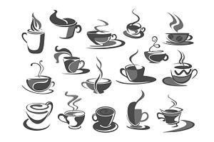 Vector Icons Set Of Coffee Cups For Cafeteria Cafe