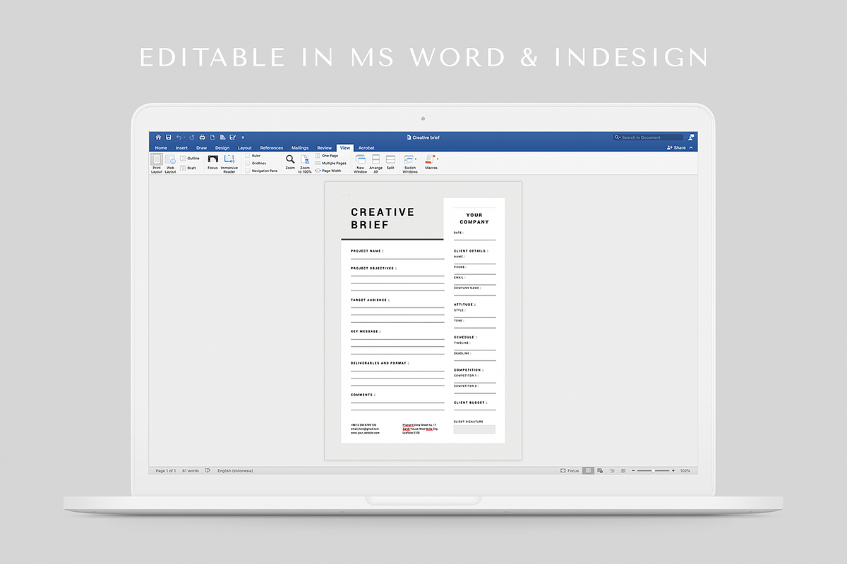 Creative Brief | MS Word & Indesign, a Stationery Template by Leaflove