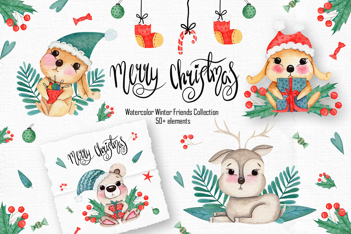 Watercolor Winter Friends, a Decorative Illustration by TanataDesign (Photo 1 of 10)