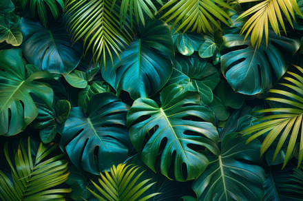 Lush Tropical Leaves Creating a Dense Green Canopy of Nature, a Photo by AS photostudio