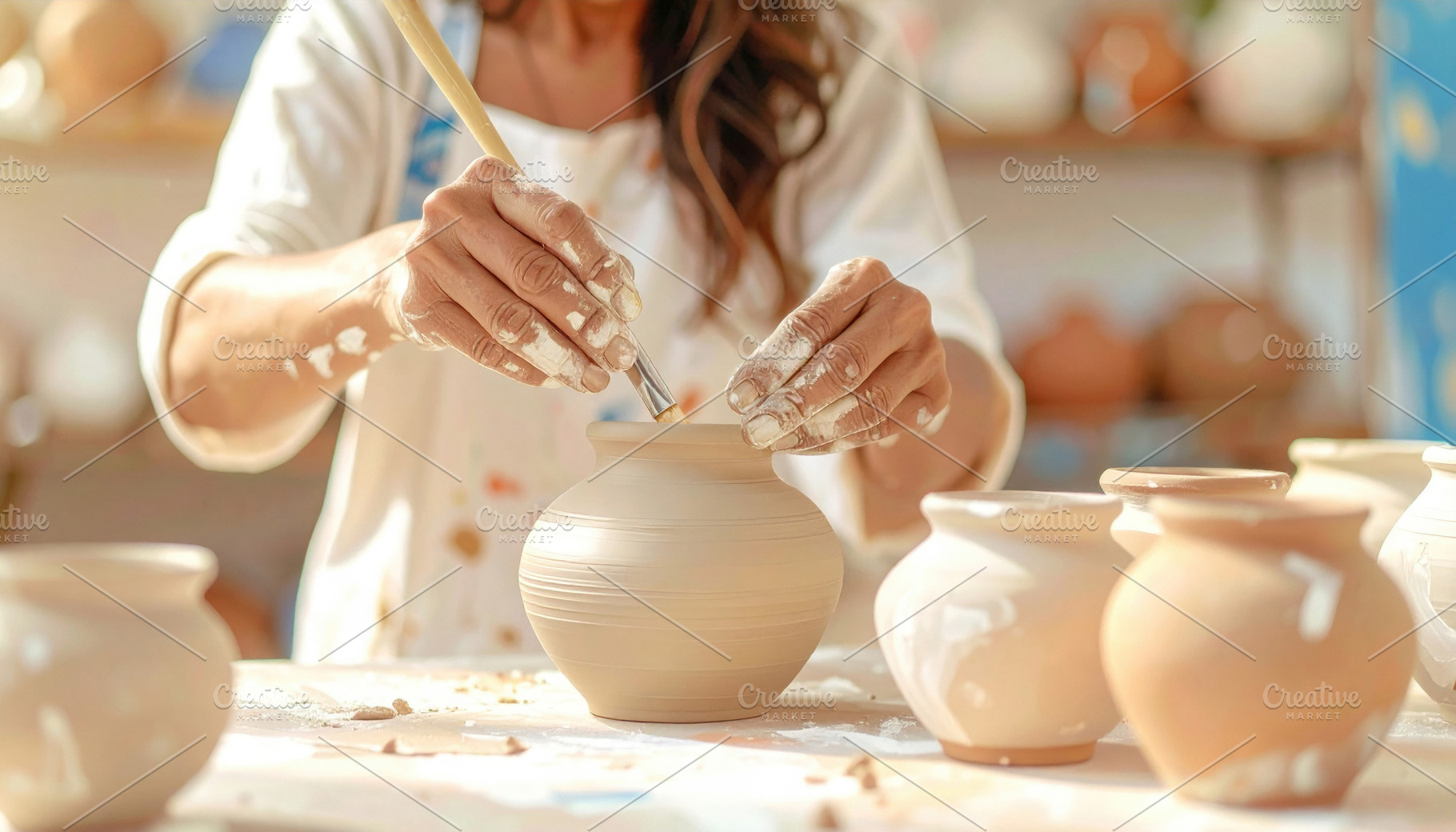 Hand Painting Clay Pot in Pottery Studio, an Arts & Entertainment Photo by Davizro's Market