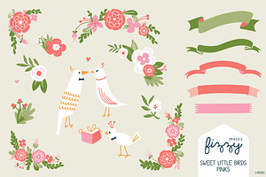 Wedding: Pink Floral & Birds Bundle