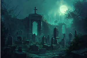 Mysterious Ancient Graveyard Night