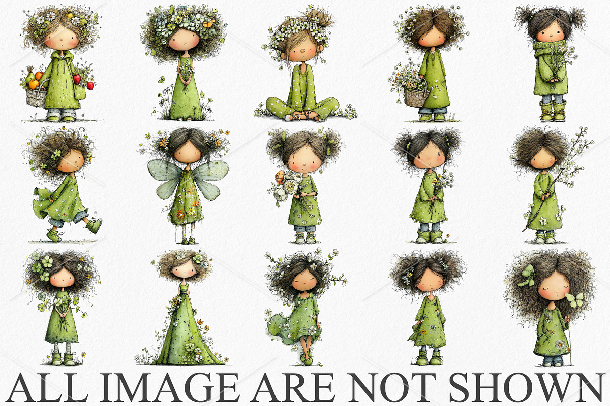 Whimsical Spring Girl Clipart Bundle, an Illustration by Canvas Craft (Photo 3 of 7)