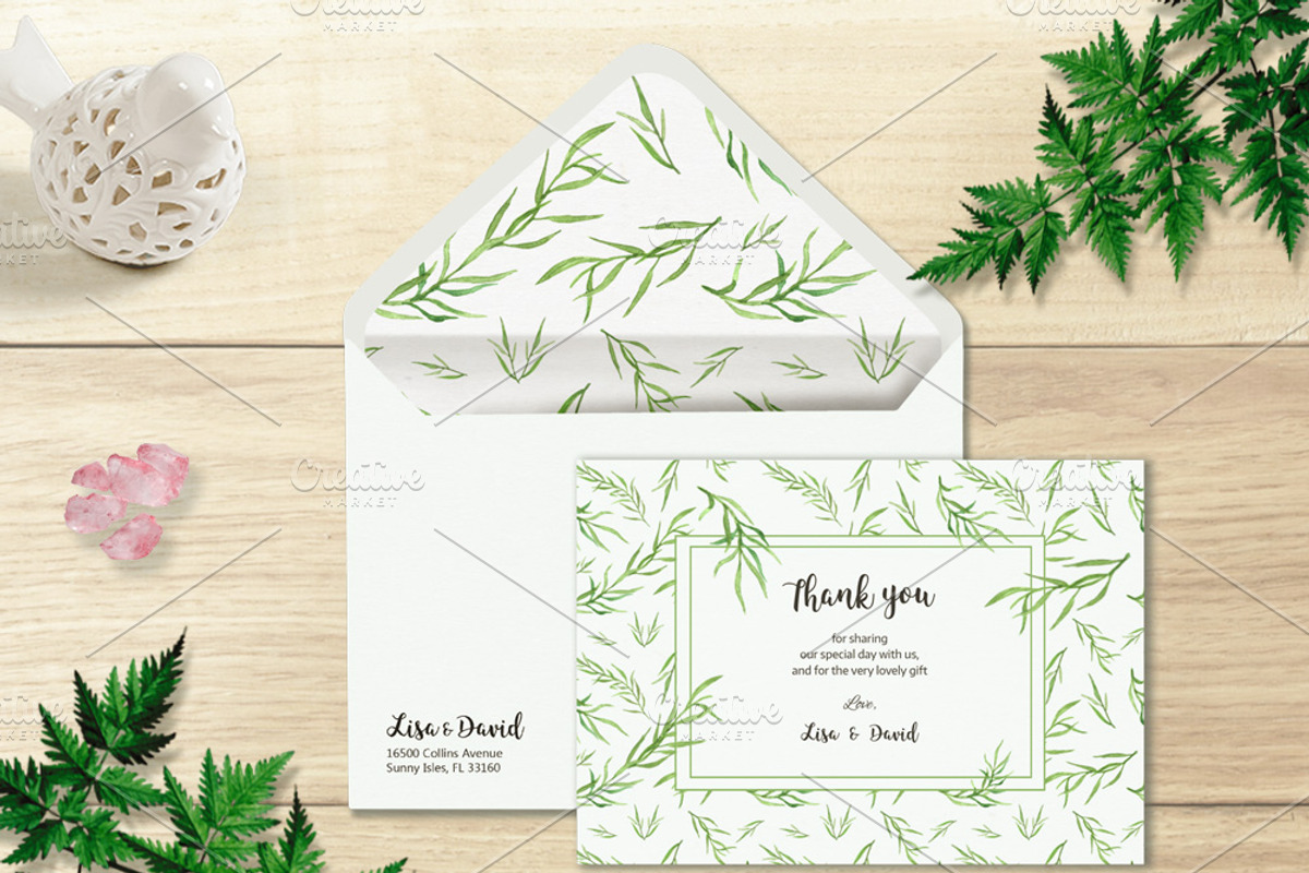 Green Leafy Watercolor Wedding Suite, an Invitation Template by Love Design (Photo 5 of 12)