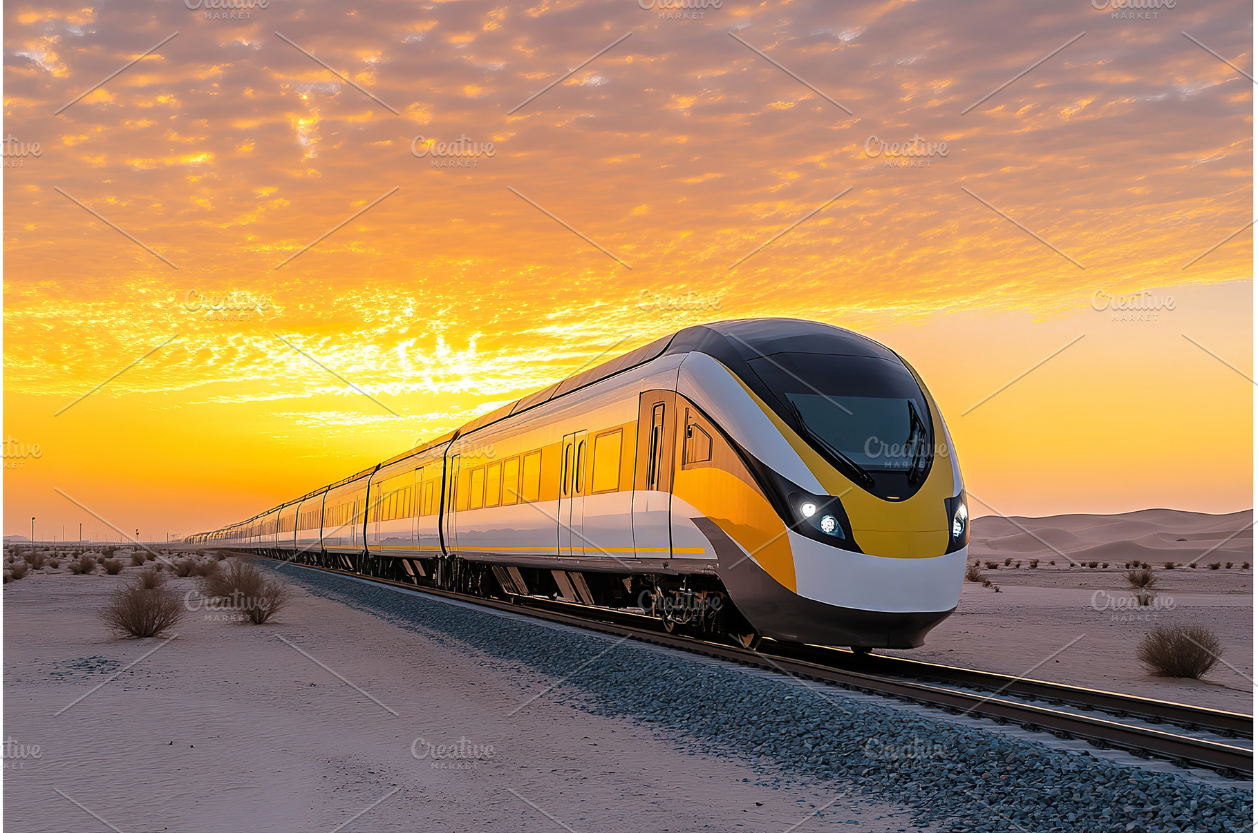 High speed train crossing desert at, a Transportation Photo by Lermont51