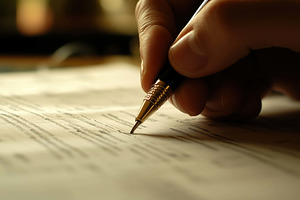 Writing important documents with a p, a Photo by Tanuart