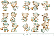 Watercolor Teddy Bear Soccer Clipart, an Illustration by MockupWizard (Thumbnail 2 of 5)