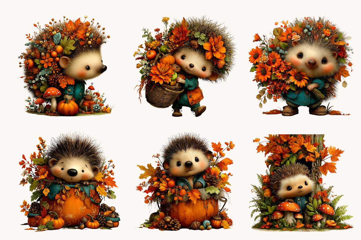 Whimsical Autumn Hedgehog Clipart, a Seasonal Illustration by Designworld (Photo 6 of 10)
