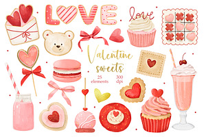 Watercolor Valentines Day Sweets, a Seasonal Illustration by ArtGiftsStudio