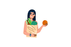 Young woman holding paper bag with, a Food Illustration by pikepicture
